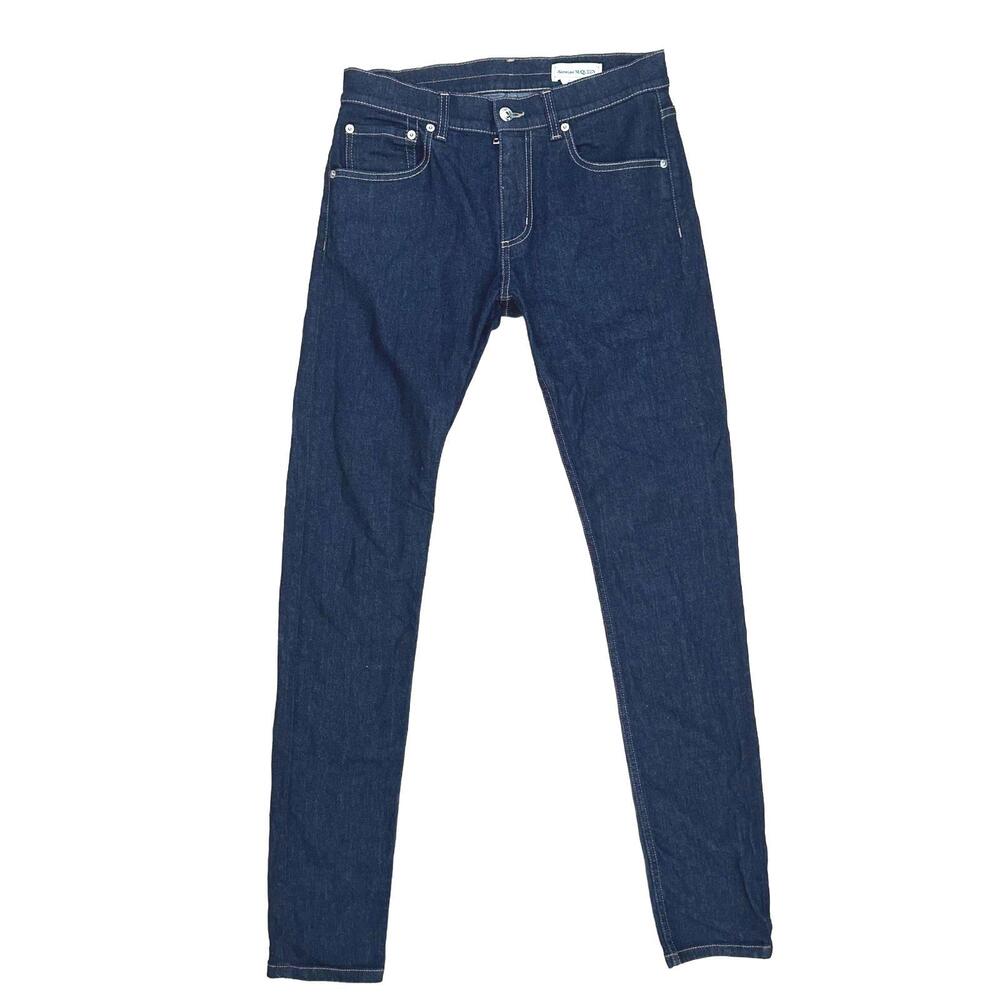 EUC Alexander McQueen Dark Blue Denim Jeans Skinny Fit Studded Logo on back - 36